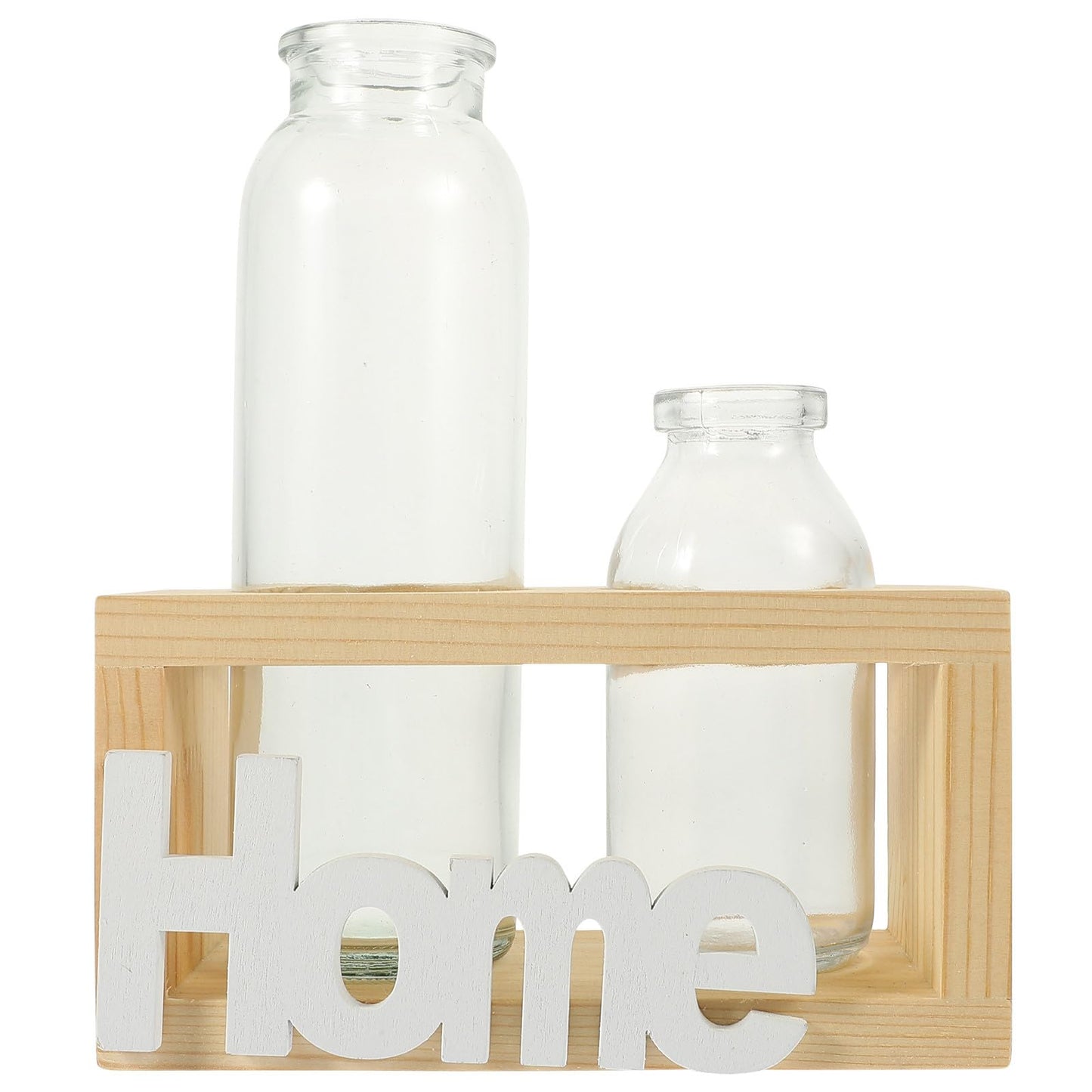 TOYANDONA Hydroponic Glass Flower Vase with Wooden Rack, Nordic Style Desktop Terrarium Planter for Indoor Plant Propagation and Home Decoration, 2pcs Set
