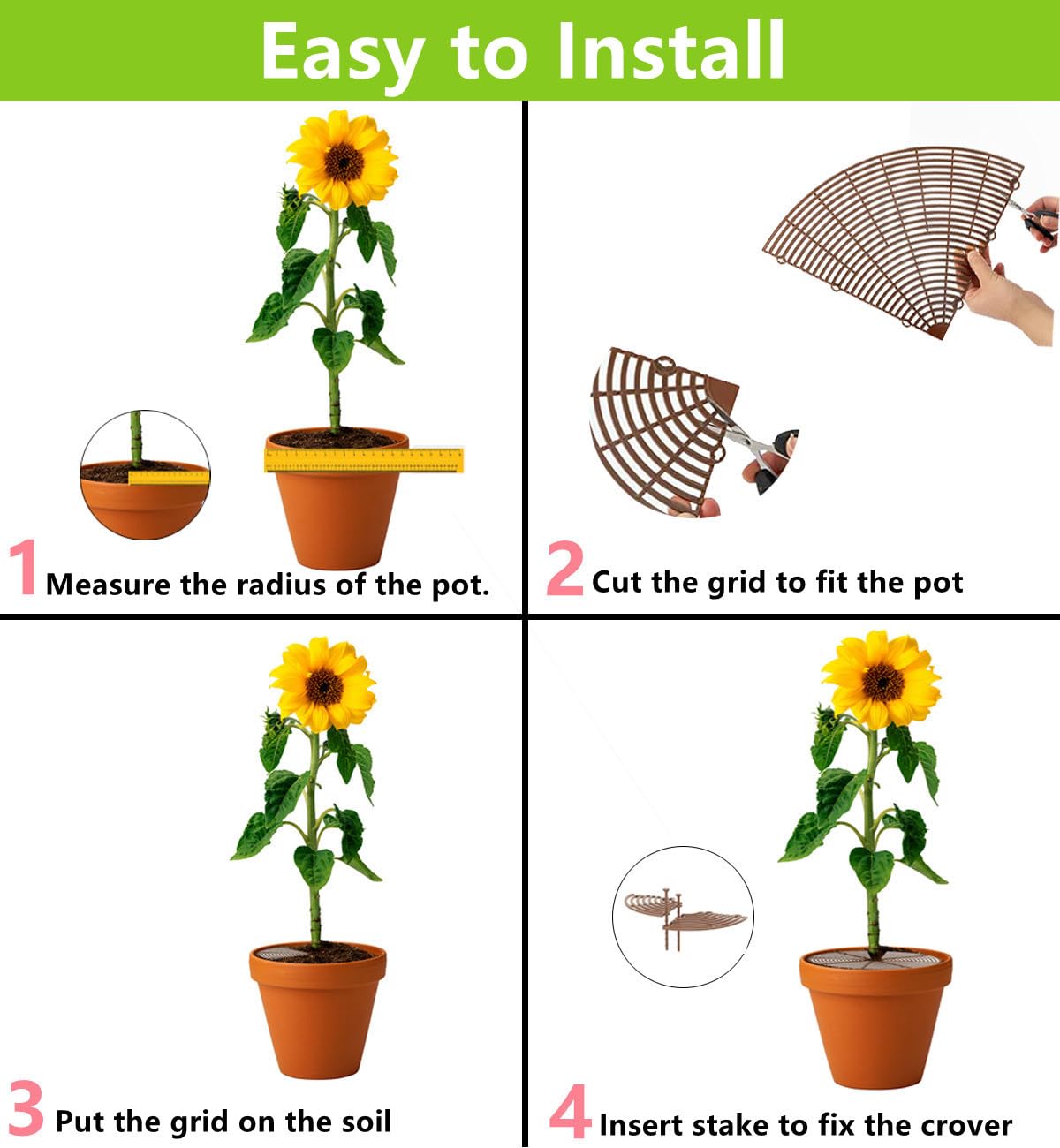 Z Metnal Plant Pot Protector, Plastic Grid Pot Cover, Flower Protector Stopper for Cat Dog Digging, Baby Kids Safety - Black, 11.8 inch (4-pack)