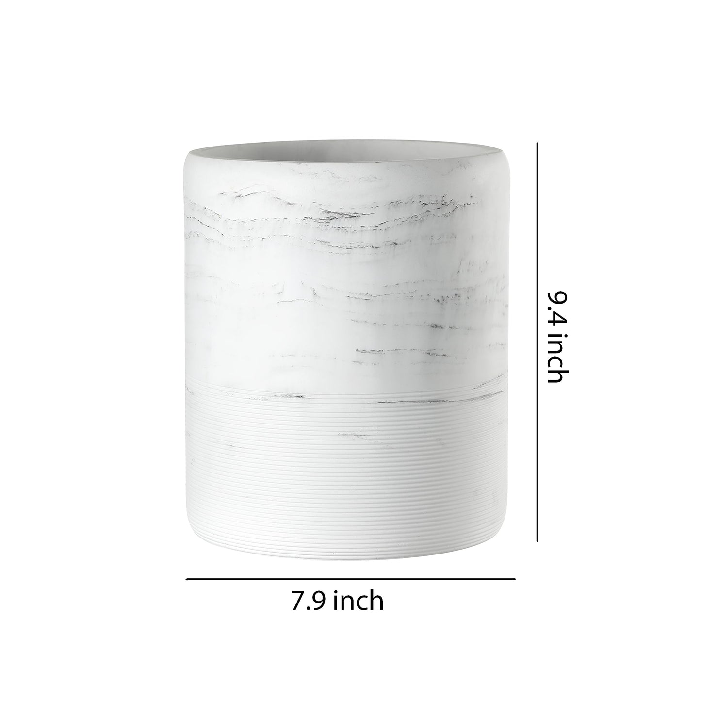 QL DESIGN Bathroom Trash Can - Decorative Wastebasket Finished in Resin, Beautiful Marble Look, Modern Round Waste Basket for Bathroom, Powder Room Or Living (Marble Style), white