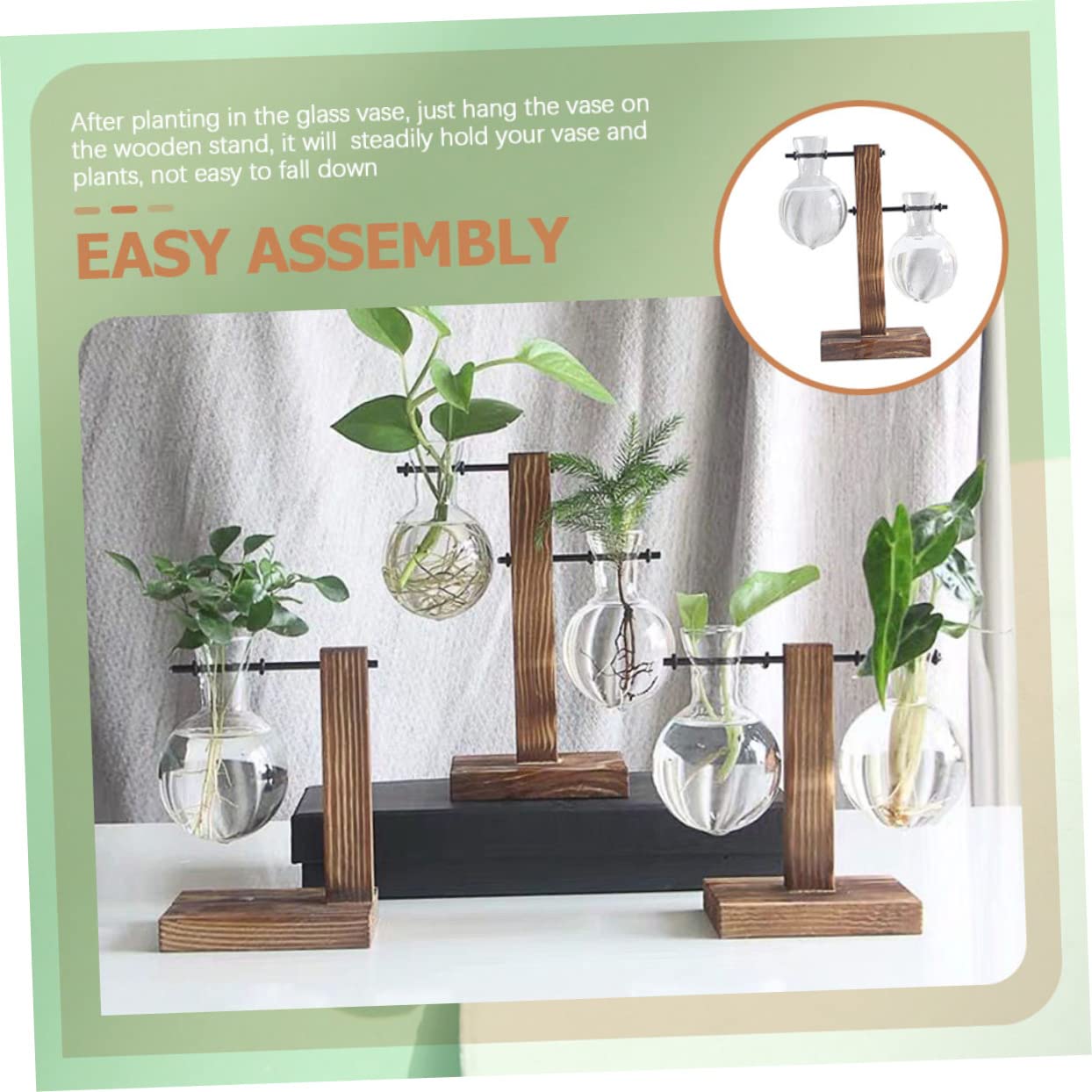 Generic 2pcs Bottle Plant Terrarium Vases Plant Light Bulb Decoration Hydroponic Vase Indoor Bulb Desktop Decor Hydroponic Glass Wooden