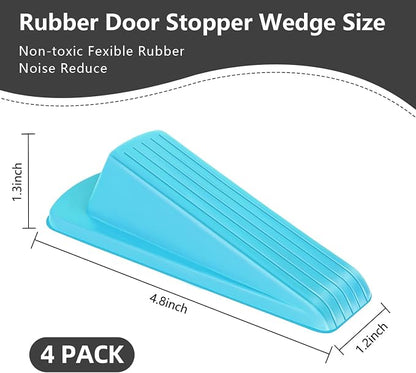 4 Pack Premium Rubber Door Stoppers Wedge, Door Stops for Carpet Heavy Duty Door, for Bottom of Door on Tile, Concrete, Carpet, Wooden Floor (Blue)