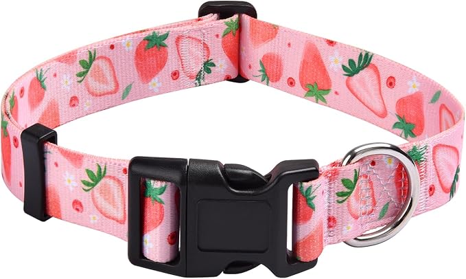 Mihqy Dog Collar with Bohemia Floral Tribal Geometric Patterns - Soft Ethnic Style Collar Adjustable for Small Medium Large Dogs(Strawberry,L)