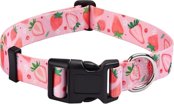 MarukoPet Dog Collar, Adjustable for Small Medium Large Dogs Puppy, Cute Design with Bohemia Floral Tribal Geometric Patterns Boys Girls Dog Collar(Strawberry-S)