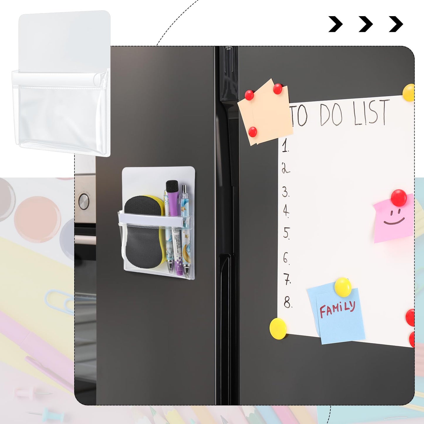 Sherr 6 Pcs 6 Pcs Magnetic Pockets Pen Marker Holders for Classroom Whiteboard 4.7 x 6.5 Magnetic Clear File for Fridge Locker Dry Erase Marker Storage Teacher Supplies (4.7 x 6.5 in,White)