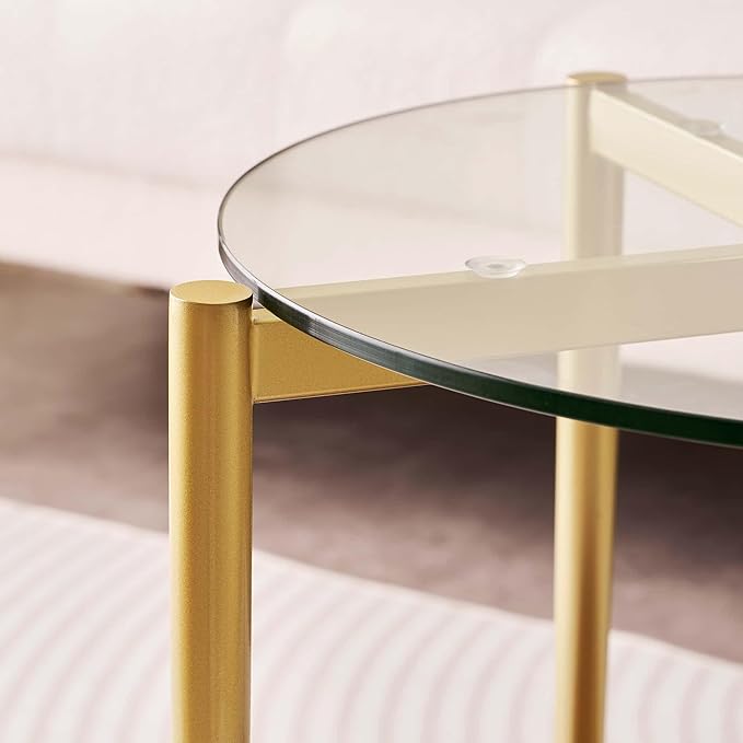 LumFurn Round Glass End Table, Mid-Century Modern Design Sofa Table