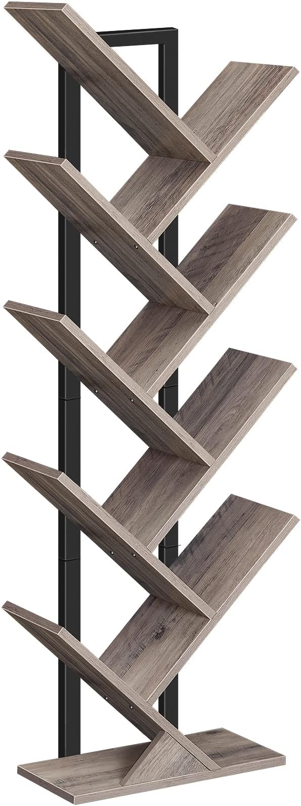 HOOBRO Tree Bookshelf, 9-Tier Bookcase Wooden Shelves, Floor Standing Storage