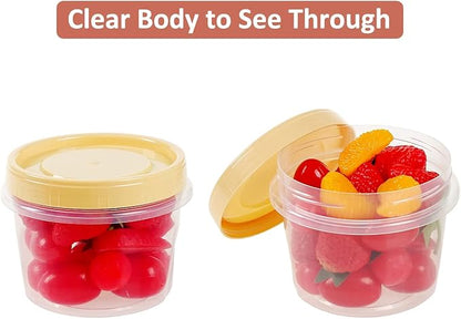 16 Oz Plastic Containers with Lids, 15 Pack Overnight Oats Containers with Lids, Stackable Reusable Twist Screw Top 2-Cup Freezer Storage Container for Food Soup Jello Sauce, Yellow/Green/Red Ocher