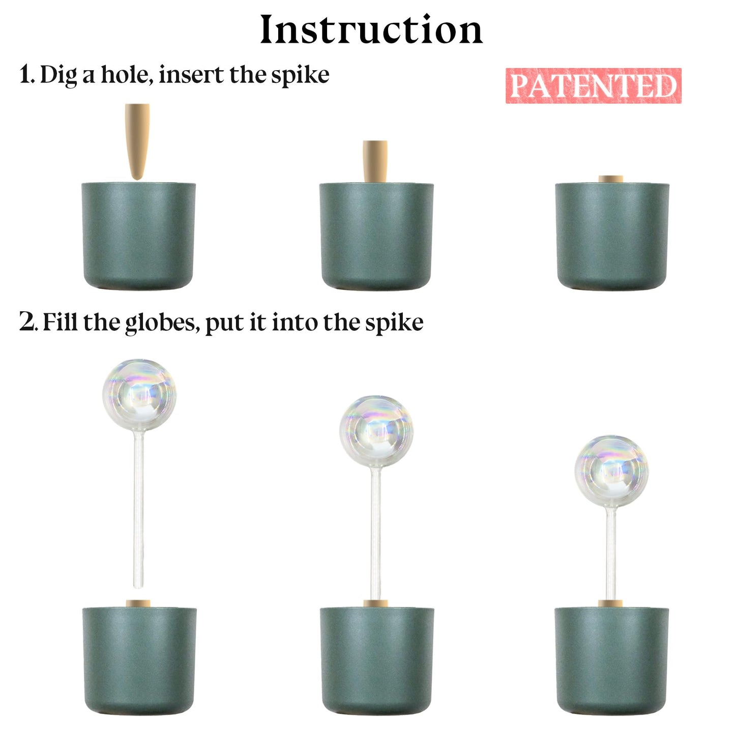 HyJeryty Non-Clogging Iridescent 2 Pack Ball Plant Watering Globes with Terracotta Spikes, Hand Blown Glass Self Watering Planter Insert Plant Watering Devices Bulbs for Indoor and Outdoor Plants