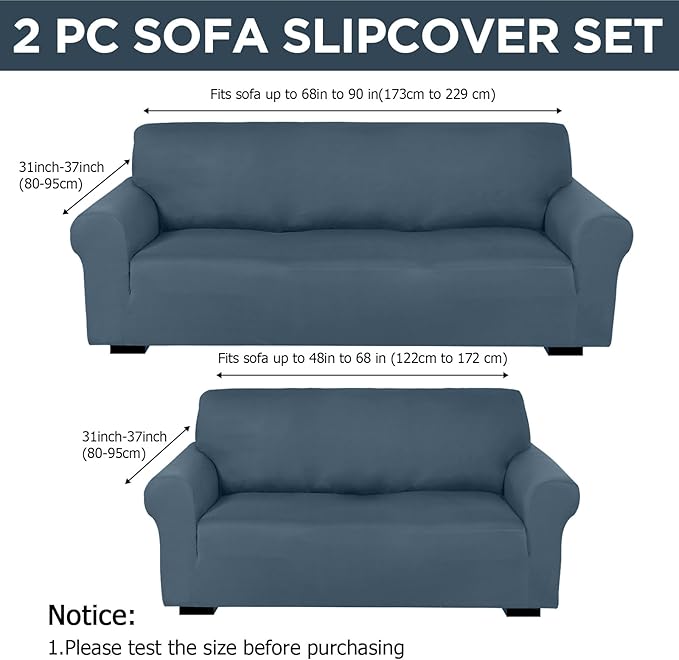 Peryiter 2 Pcs Sofa Covers Couch and Loveseat Covers Set Stretch Sofa Slipcover