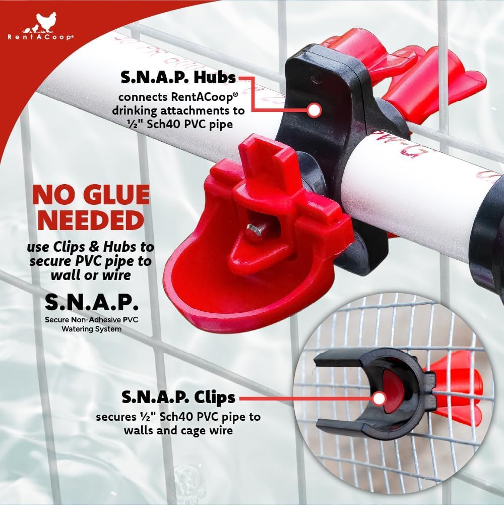 RentACoop Secure Non-Adhesive PVC (S.N.A.P) Glueless Watering System Starter Kit for 1/2" Schedule 40 PVC Pipe - Chickens, Quail, and Poultry