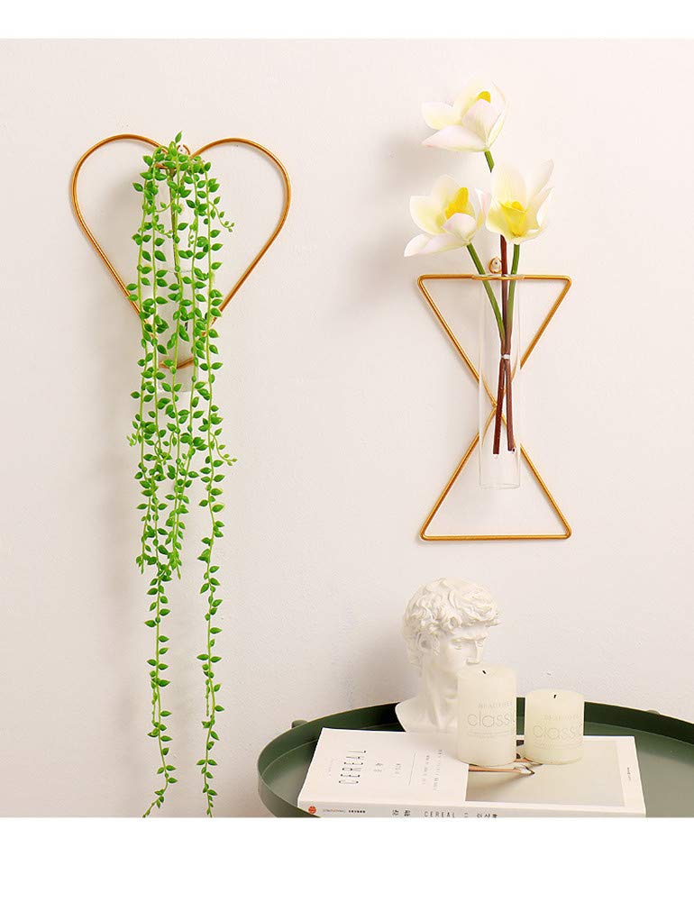 yaocoral Nordic Wall Vase Hanging Geometric Gold Flower Vase Wall Mount Metal Frame Vases Hydroponic Glass Bud Vase Decor for Home Wedding Farmhouse