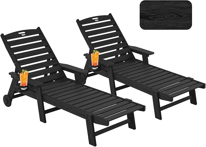 Patio Chaise Lounge Chair Set of 2, Oversize Lounge Chairs