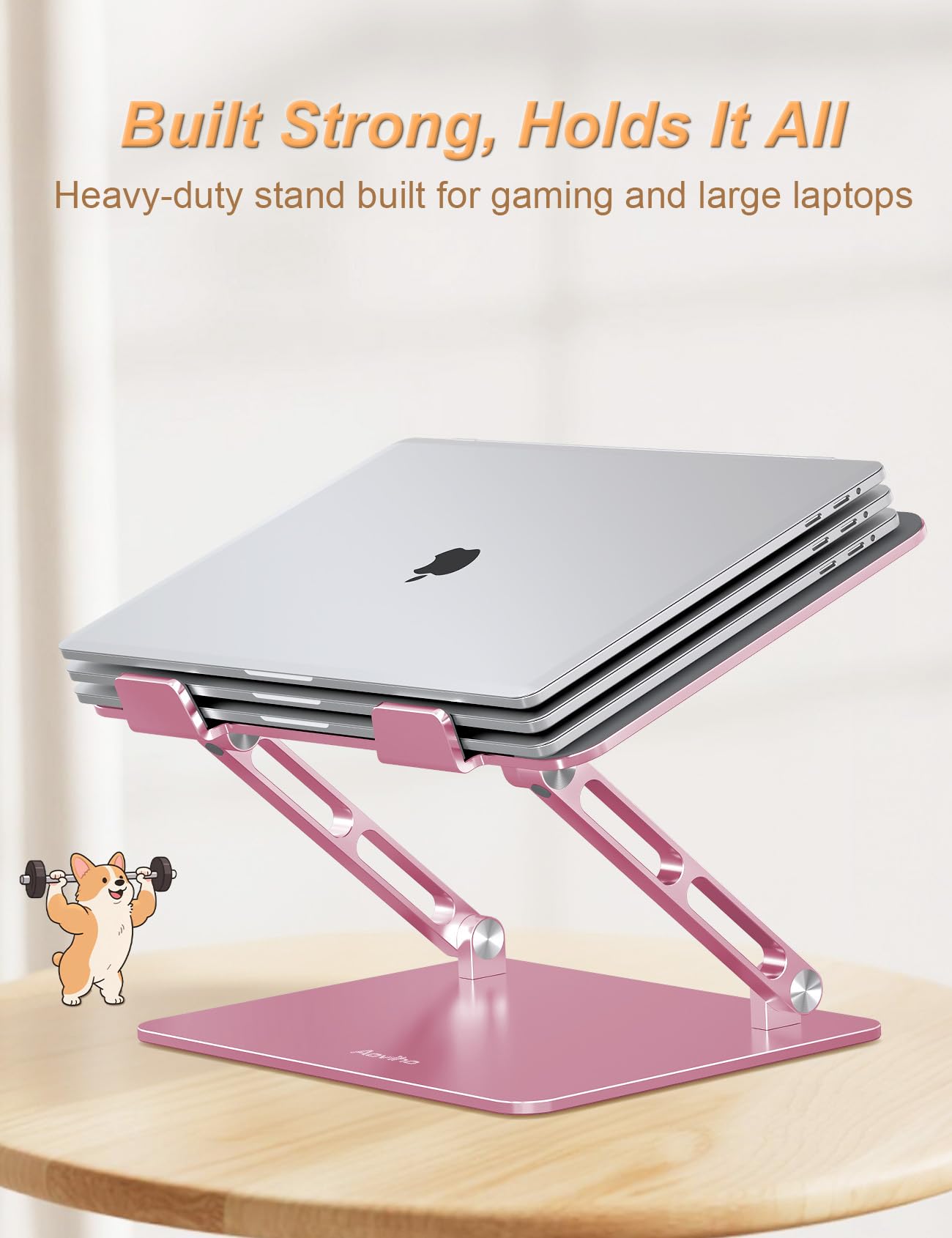 Aoviho Laptop Stand For Desk-Adjustable, Foldable, Portable, Ergonomic Aluminum Notebook Riser with Unique Puppy Cooling Vent, Desk Gift for 10"-17.3" Devices Mac, Dell, HP, Lenovo, Samsung, Rose Gold