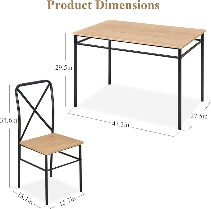 VECELO Dining Table Set for 4, 5-Piece Wood Kitchen Table