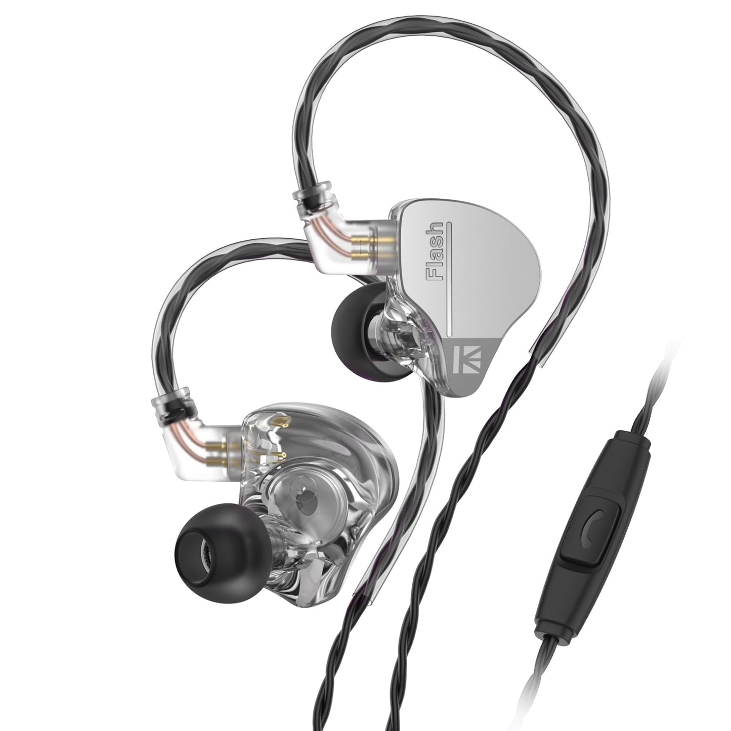 YINYOO KBEAR Flash Wired Earbuds, Gaming Earbuds, 3.5mm Plug in Ear Headphones, 1DD 1BA Hybrid in Ear Monitors, IEM Earphones with Tangle-Free Cable for Laptop PC Computer (with mic, Gray)