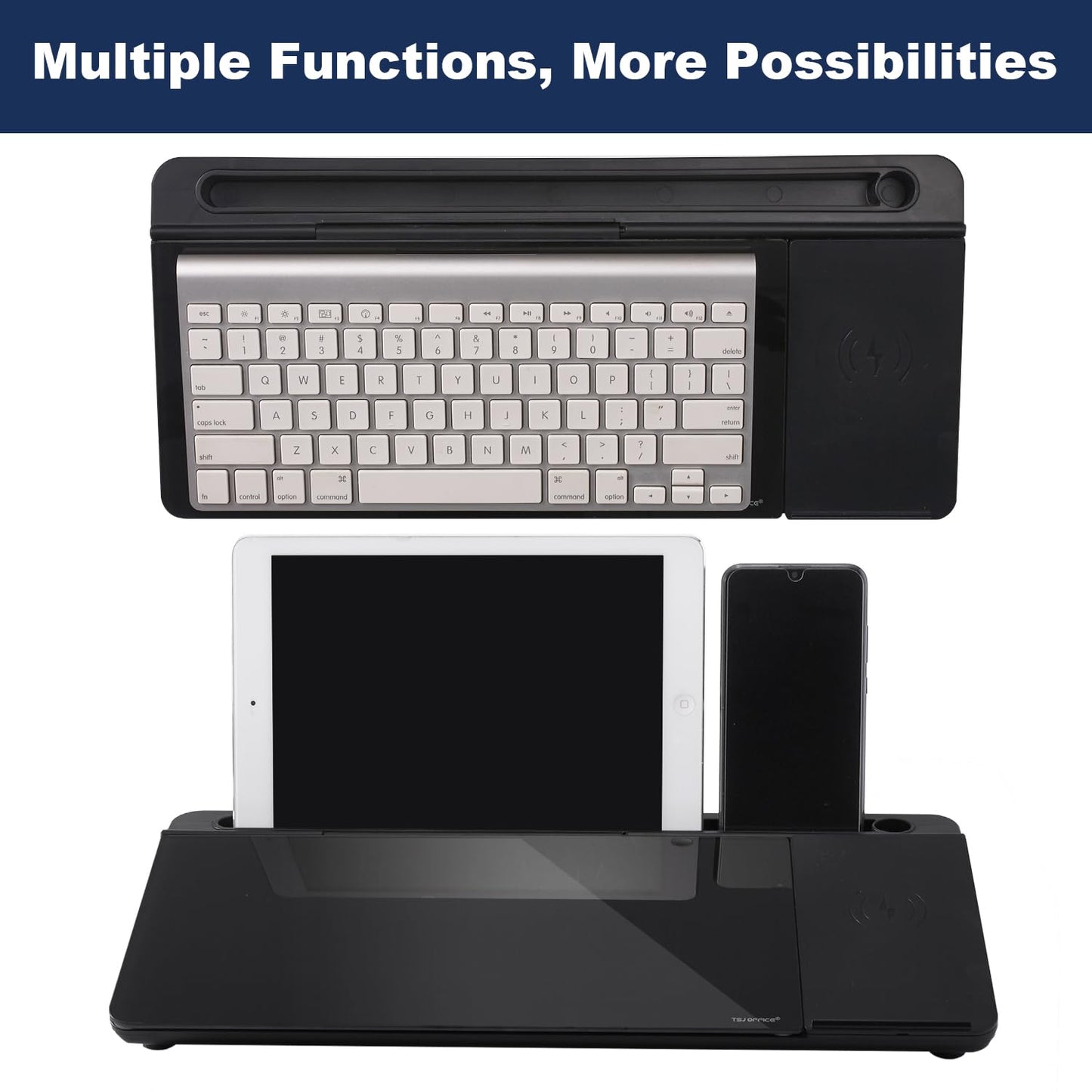 Small Glass Desktop Whiteboard Dry-Erase-Board - Computer Keyboard Stand with Wireless Charger White Board Surface Pad with Drawer, Desk Organizers with Accessories for Office, Home, School Supplies