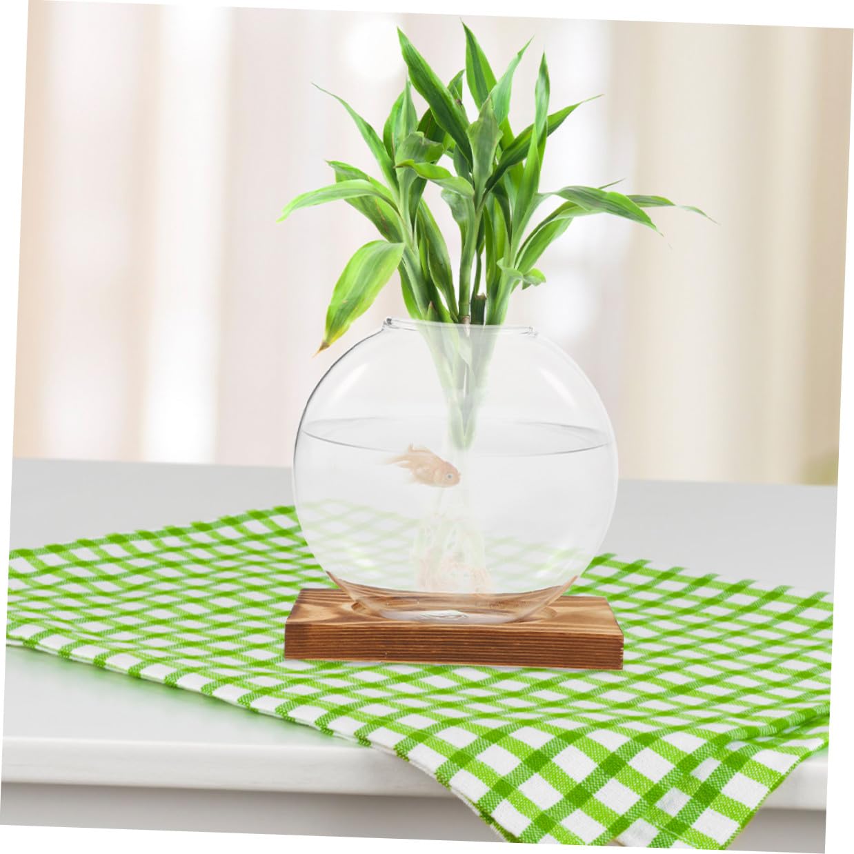 NIYANGLE 2pcs Hydroponic Glass Vase with Wooden Base Small Propagation Station for Indoor Plants and Office Decor Plant Terrarium for Home Window Sill