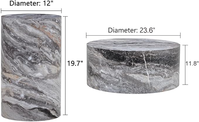 Round Coffee Table Set for 2, Modern Living Room Table Set, Faux Marble Wood