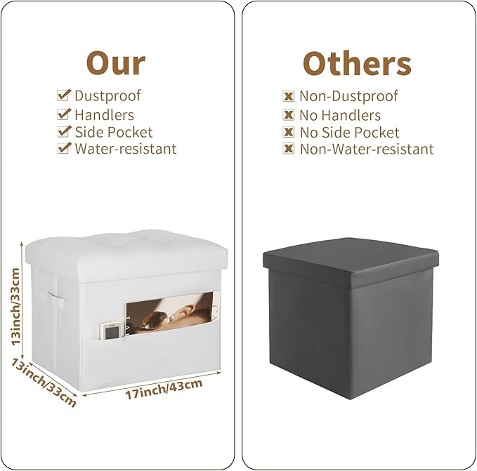 BelugaHelper Ottoman with Storage. Leather Foldable Ottomans with Thick Foam