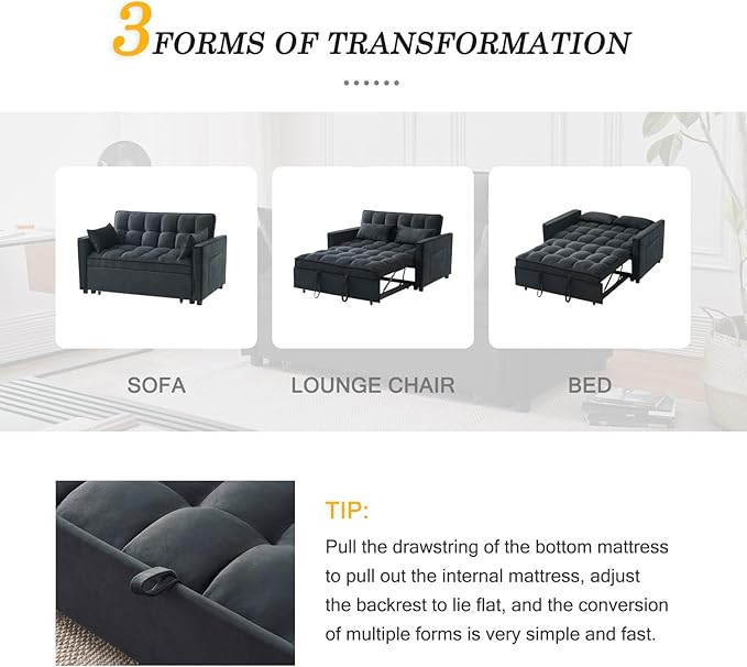 Futon Sofa Bed, Modern 3 in 1 Convertible Sleeper Sofa, Pull Out Couch Bed