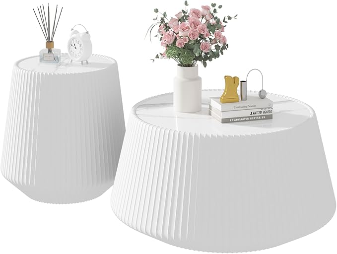 Modern Marble Nesting Coffee Table Set of 2, 26.77" Cup Shaped Coffee and End