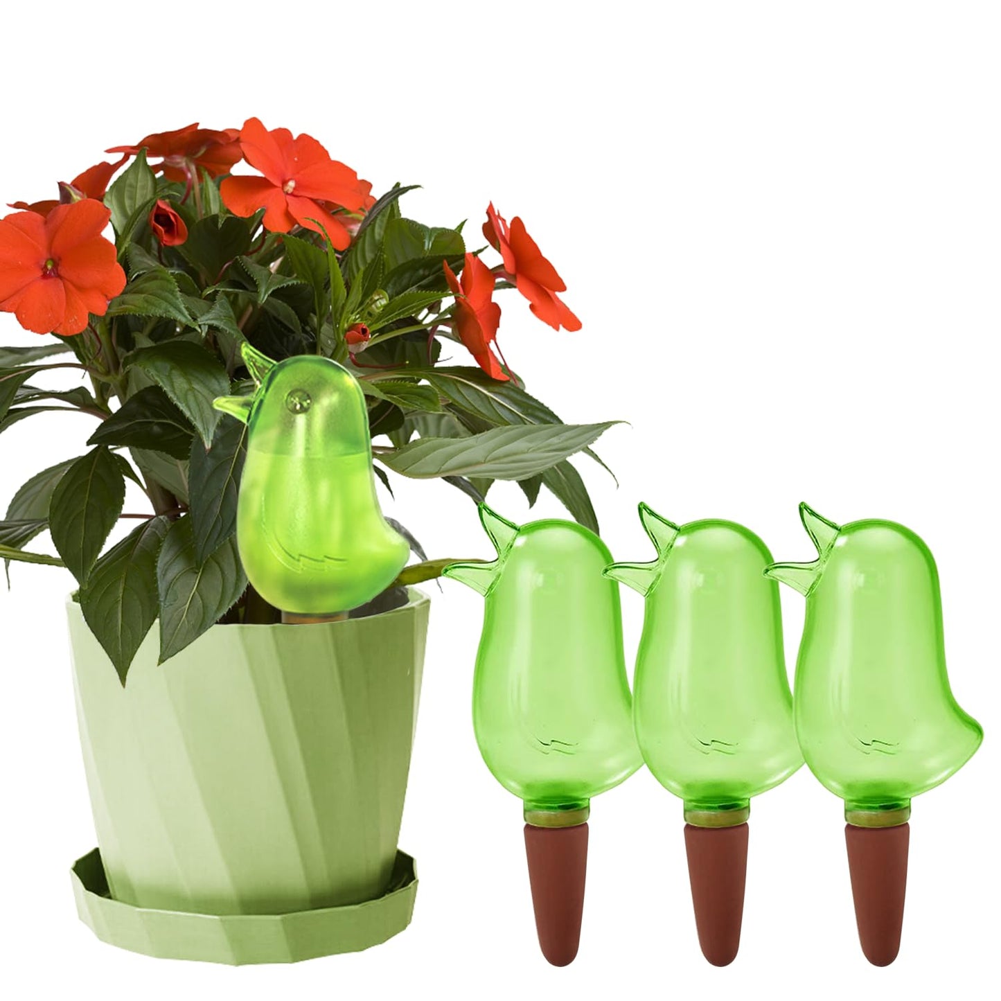 4 Pack Self Watering Spikes, Indoor Plant Watering Globes, Bird Shape Automatic Irrigation Spikes,Plant Watering Devices (Green)