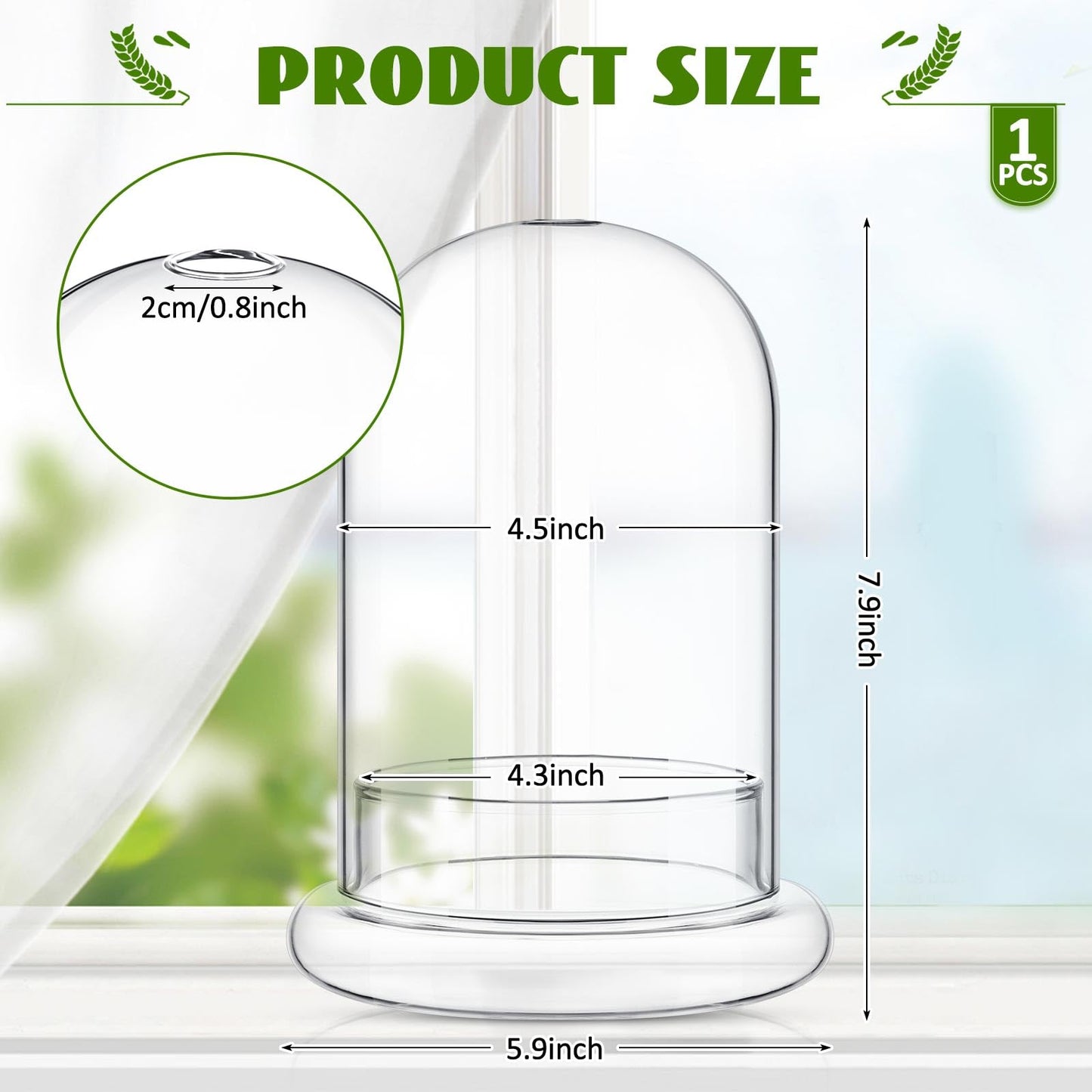 Perthlin 1 Pcs 5.9 x 7.9 Inch Glass Terrarium Clear Terrarium Planter Container Glass Dome Cloche with Airhole and Base for Plant Flower Home Tabletop Display Centerpiece, Plants Not Included