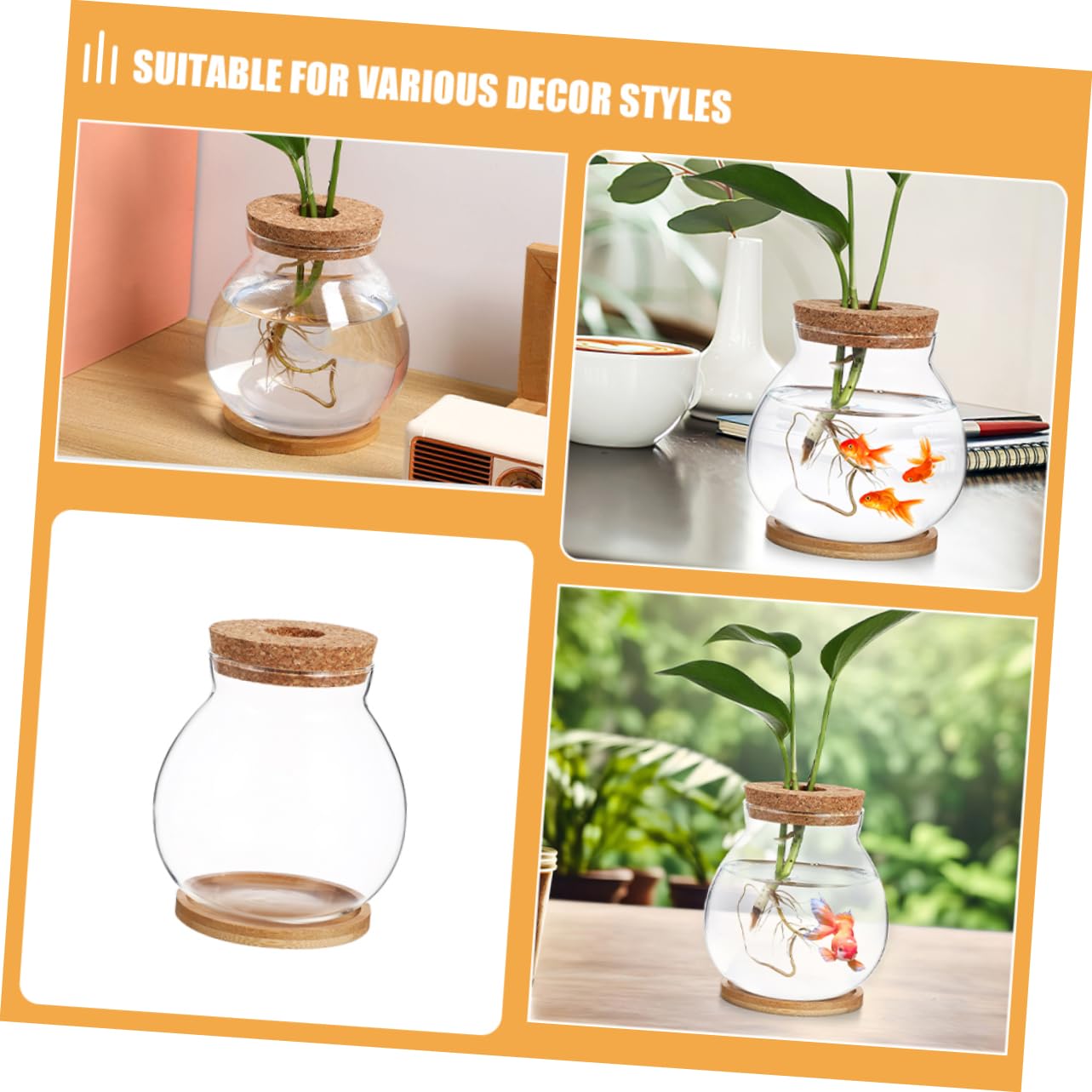 Toyvian Glass Hydroponic Vase with Wooden Base Elegant Propagation Container for Indoor Plants Terrarium Flower Pot for Decor Easy to Clean and Maintain