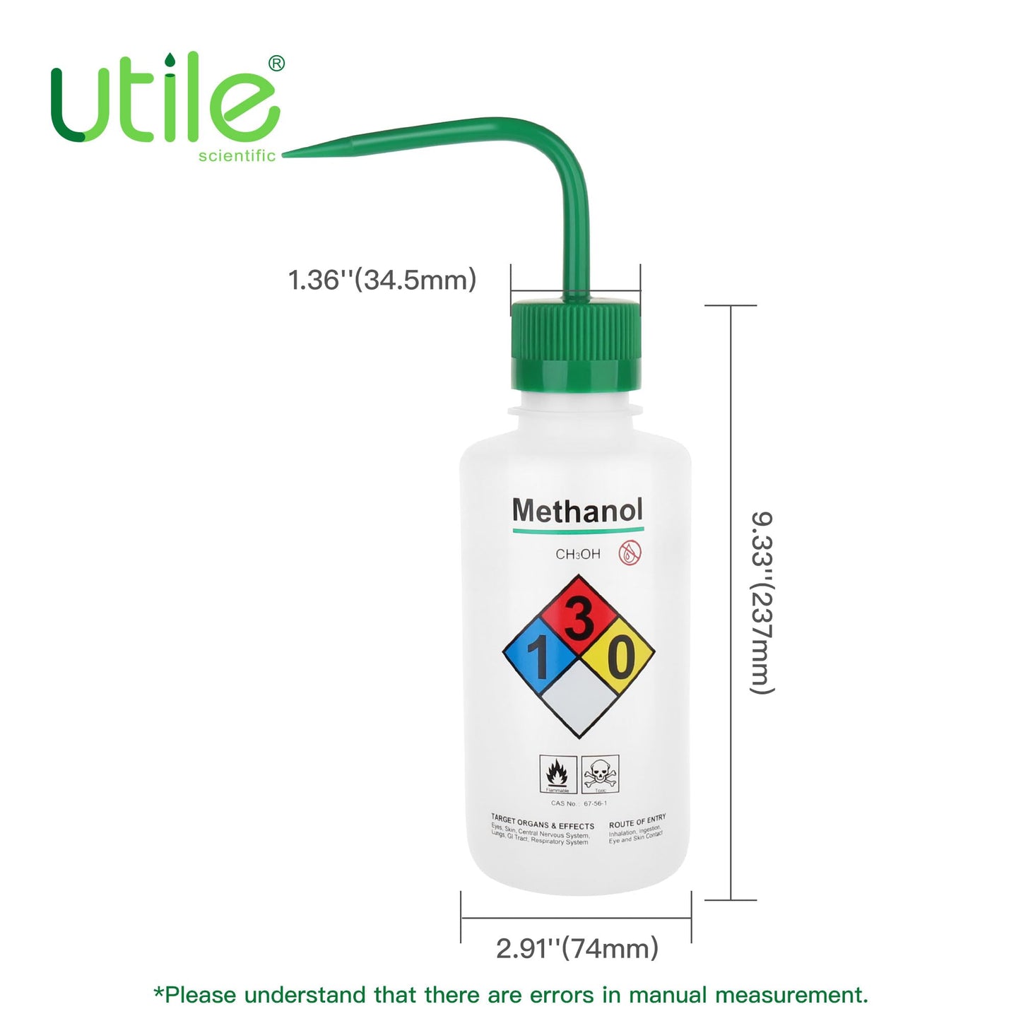 Utile 4pcs of Vol.500ml (16.9oz) Wash Bottles, Methanol Safety Wash Bottles, Narrow Mouth Squeeze Bottles,LDPE Material with PP Material Closure,5511.0371.4