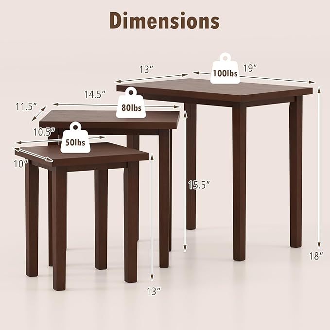 Giantex Nesting Tables Set of 3, Farmhouse Stacking Side Table