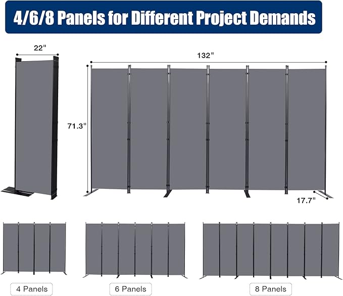 Room Divider 6FT Portable Room Dividers and Folding Privacy Screens, 6 Panel
