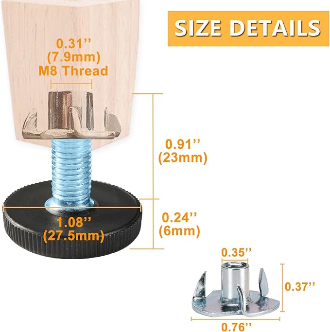 WAFJAMF 24 PCS M8 Thread Adjustable Furniture Levelers Screw in Threaded