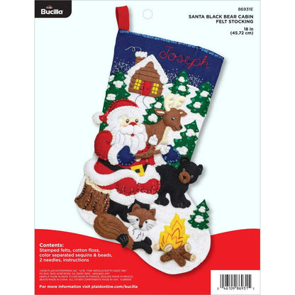 Bucilla 86931E Felt Applique Kit 18" Stocking, Santa Black Bear Cabin