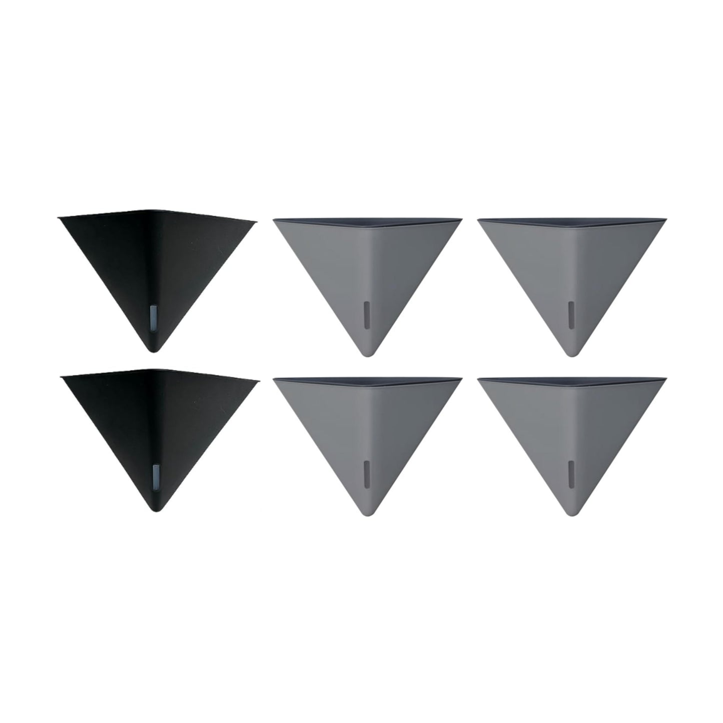 LaLaGreen Bundle - 12" x 2 Pack Black + 12" x 4 Pack Gray Large Self Watering Geometric Hanging Flower Vase Vessel with Metal Hanger, Modern Stylish Wall Mounted Succulent Pot Holder Decor