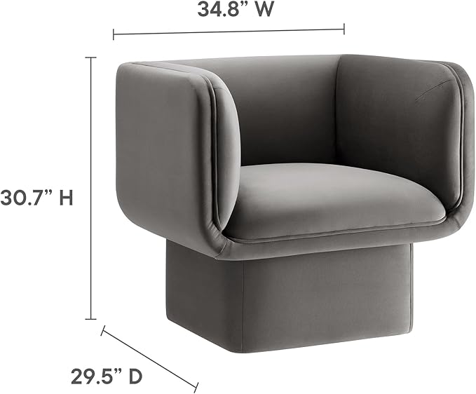 Modway Tate Performance Velvet Accent Chair in Storm Gray