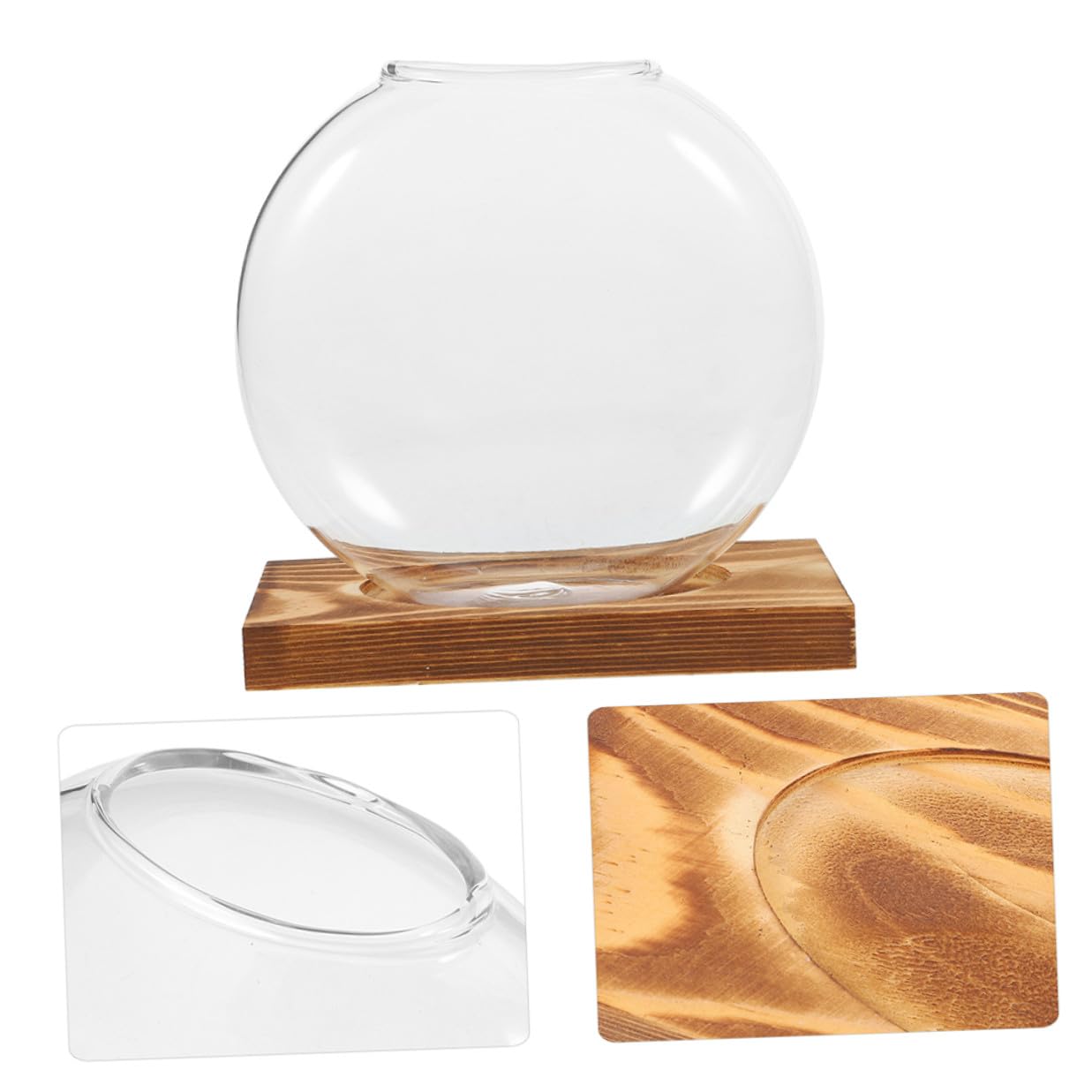 Cabilock 2pcs Glass Propagation Vases with Wooden Stand, Small Hydroponic Planter for Plants, Desktop Terrarium Container Suitable for Home and Office Décor