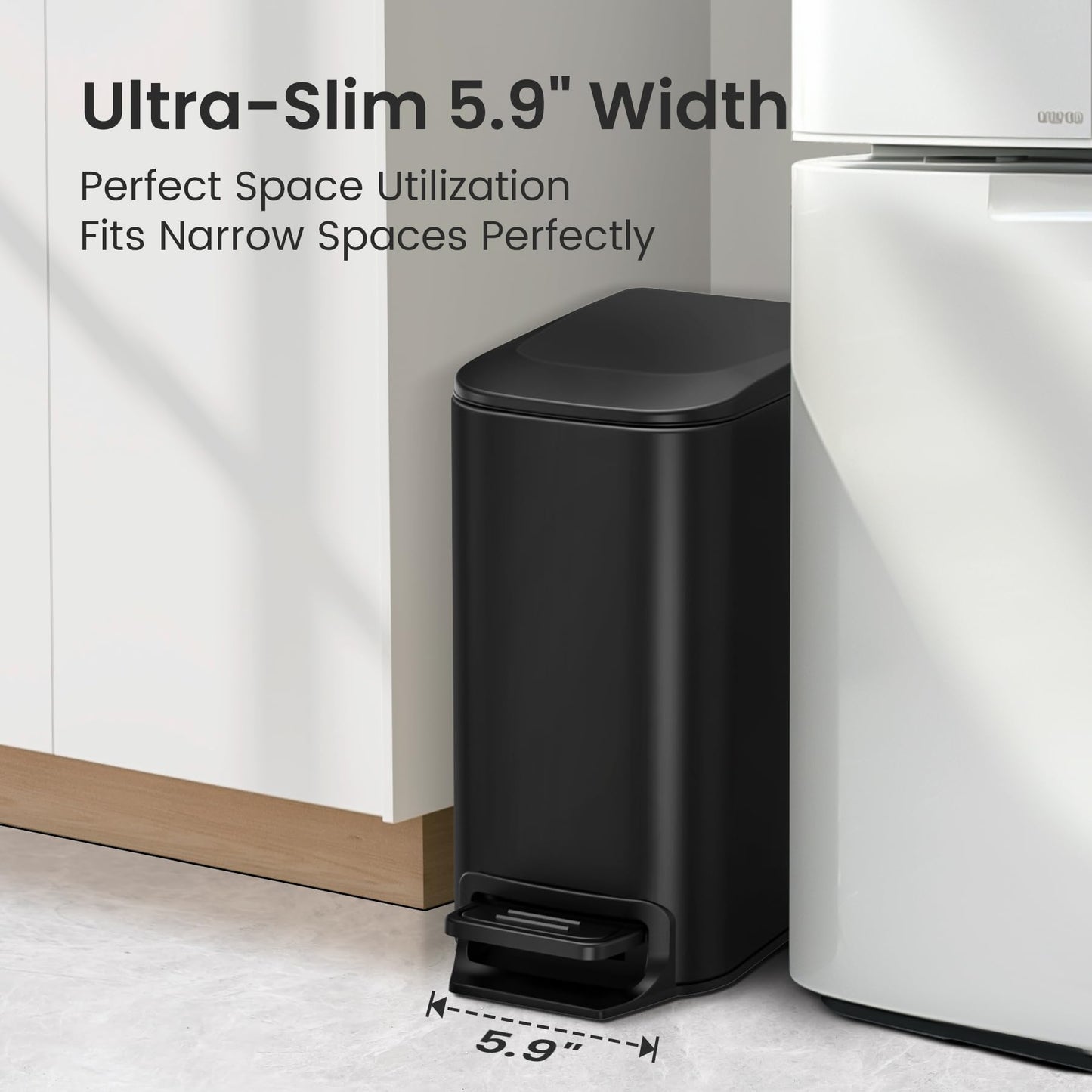 Cesun Small Bathroom Trash Can with Lid Soft Close, Step Pedal, 6 Liter / 1.6 Gallon Stainless Steel Garbage Can with Removable Inner Bucket, Anti-Fingerprint Finish (Matt Black)