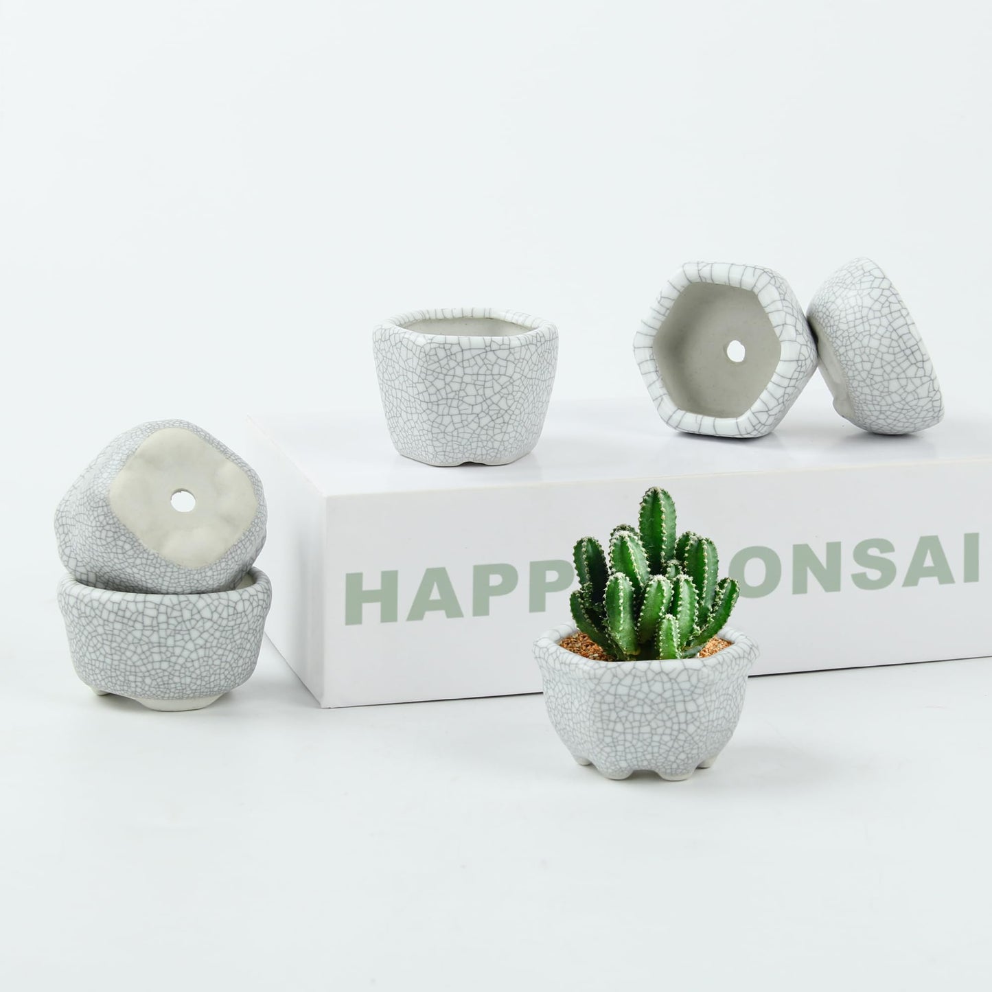 Bonsai Planter 1.8 inch (4.5cm) Mini Succulent Glazed Pots Set of 12 Gray White