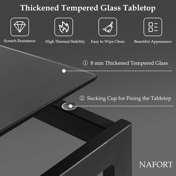 NAFORT Dining Table Set for 4, 48.5" Rectangle Tempered Glass Kitchen Room Table