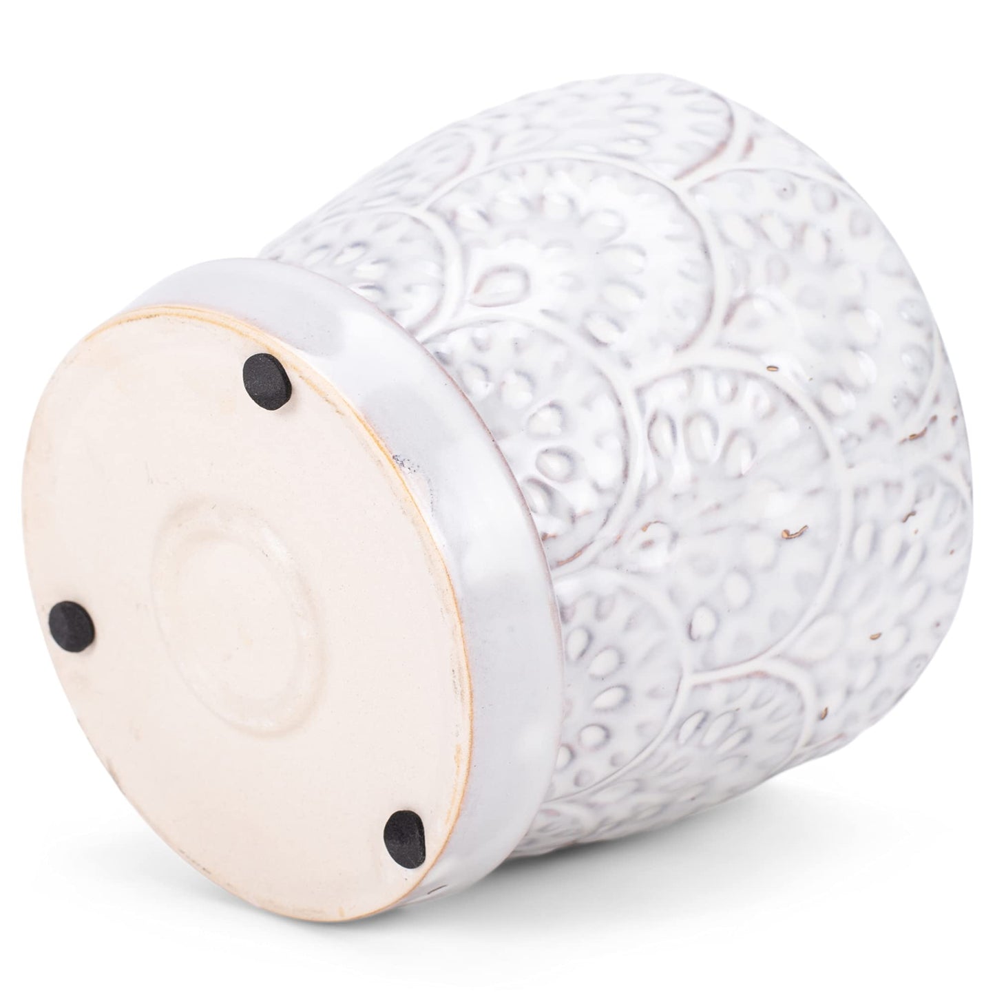Napco Imports Scalloped Ivory and Jet Black 5 Inches Ceramic Glazed Indoor or Outdoor Planter Pot