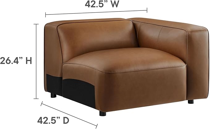 Modway Auren Vegan Leather Right Modular Armchair in Coffee