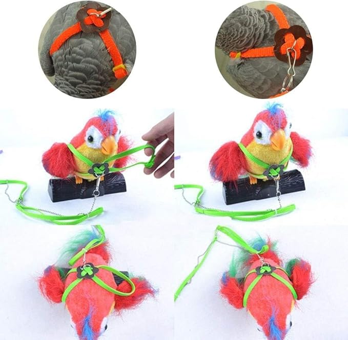 Adjustable Harness Leash for Birds 2Pack Nylon Anti-bite Outdoor Training Walking Control Rope for Parrot African Grey Cockatoo Macaw Ringneck Parakeet Cockatiel Reptile Lizard (Orange+Pink)
