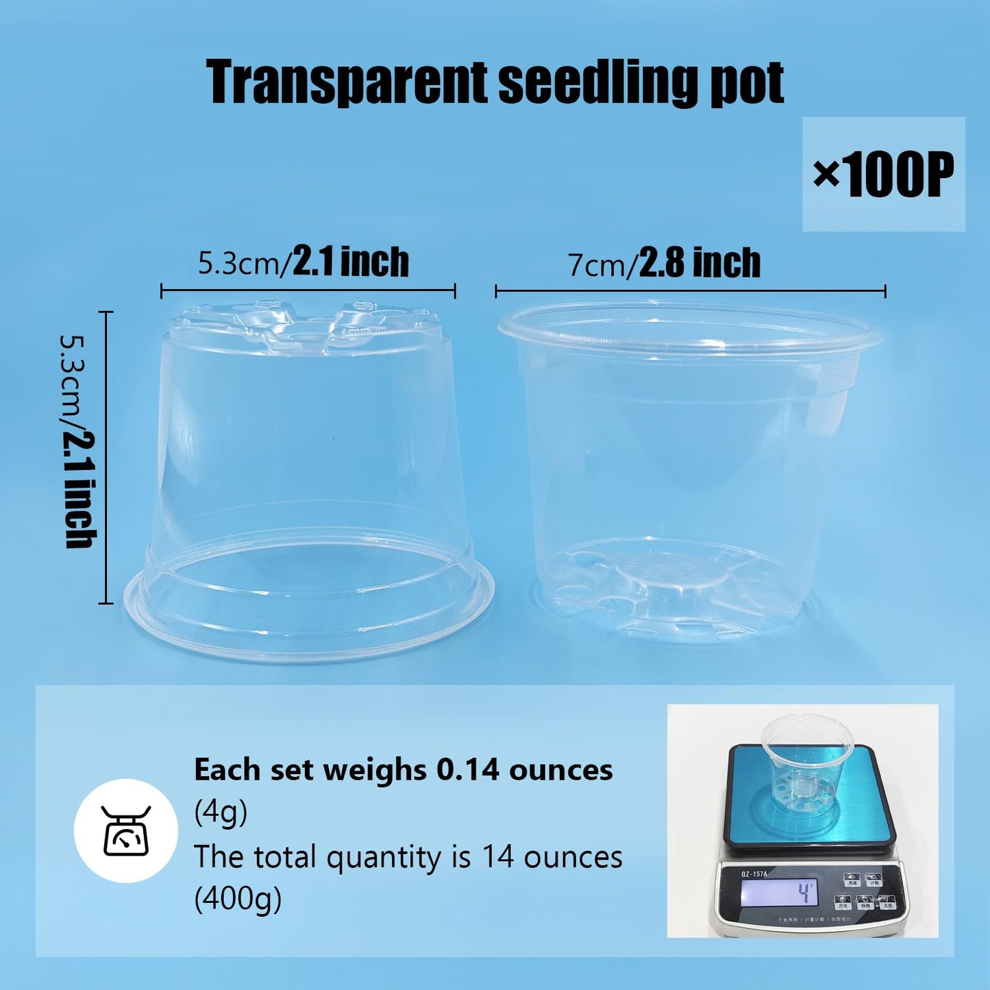 RooTrimmer 100 Pack 2.8 Inches Clear Plant Pots with Drainage Holes, Transparent Seeding Nursey pots, Round Plastic pots for Seeds Starter, Seeds Germination