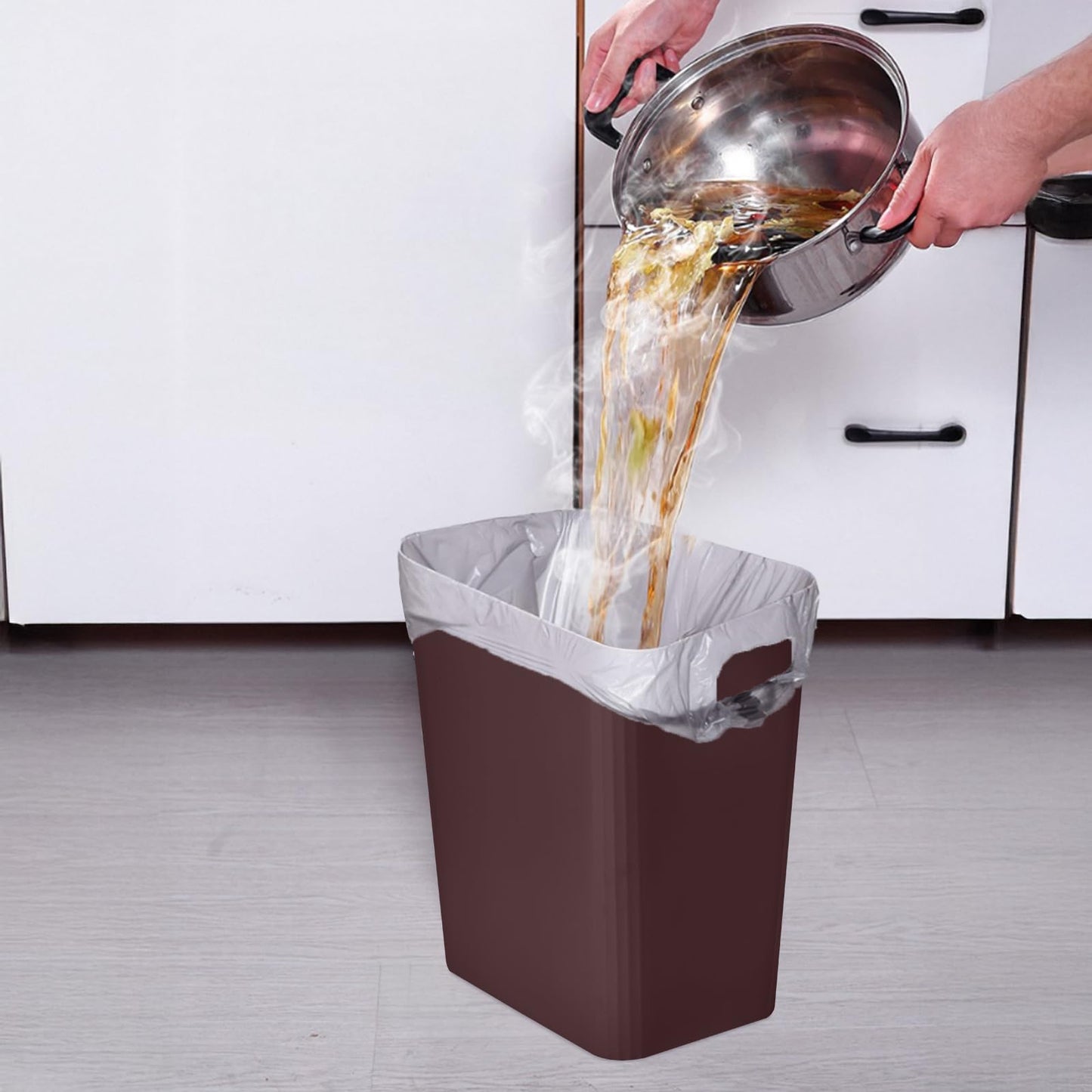 TEIUKAX Plastic Trash Can Waste Basket Bin - 3.5 Gallon - for Office, Home, Bathroom, Kitchen, Dormitory - Brown