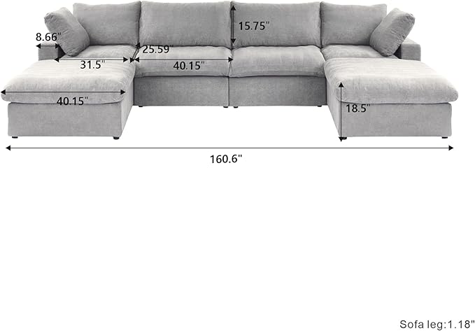 Cloud Modular Sectional Sofa Couch, 160.6" U Shaped Convertible Couches