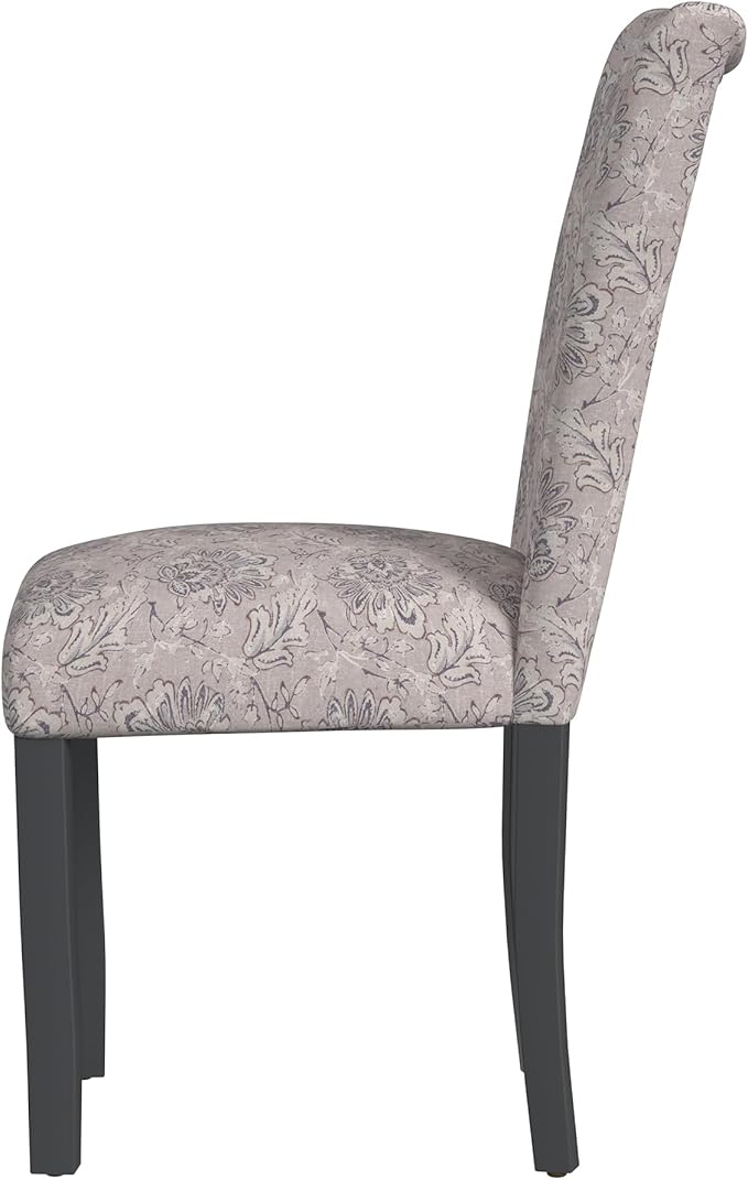 HomePop Classic Parsons Dining Chair -Gray Linen Artistic Floral Print