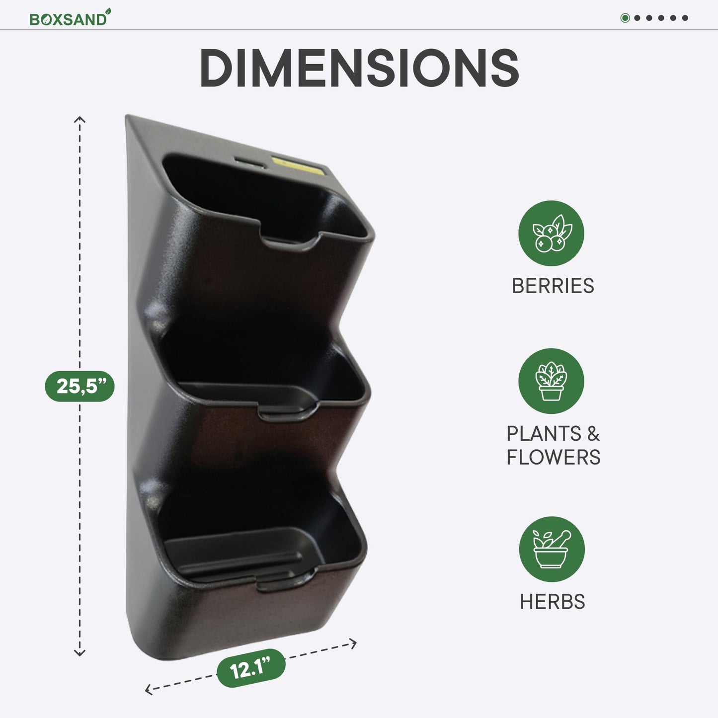 BOXSAND-6 Vertical Wall Planter (12"x26", Black, No Pots) – Living Wall for 6 Plants, Indoor/Outdoor Vertical Garden System, Easy 2-Screw Install