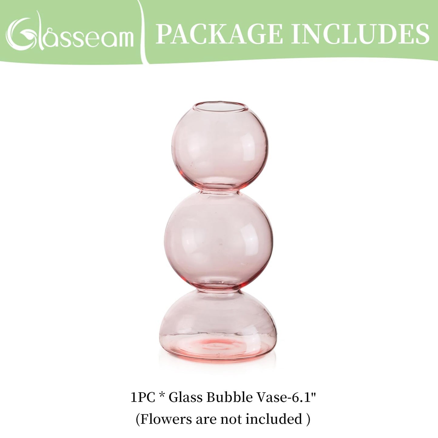 Glasseam Cute Pink Flower Vase, Unique Handmade Glass Vase for Flowers, Aesthetic Small Bud Vase Decor, Modern Ball Round Decorative Propagation Vases for Living Room Dining Table Decorations