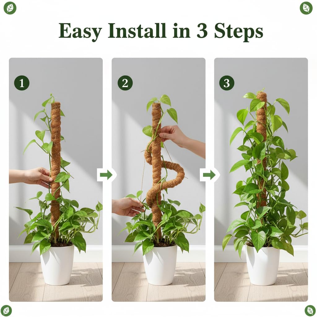 BIESTJP Monstera Plant Support,Bendable Coco Coir Pole for Monstera Plant Supports Indoor Plants, 63 inch Moss Pole Support for Climbing Plants