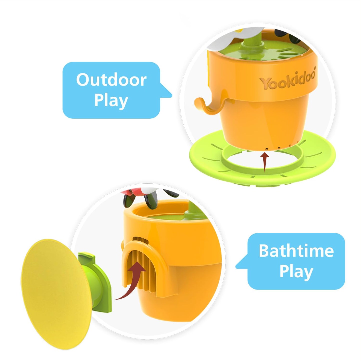 Yookidoo Watering Can Baby Bath Toy (Ages 1-3) Spinning Lady Bug & Tipping Bird Toy with 3 Moving Pieces (Mold Free) - Attaches to Tub Wall for Easy Toy Holder and Storage - for Toddler Bath Time